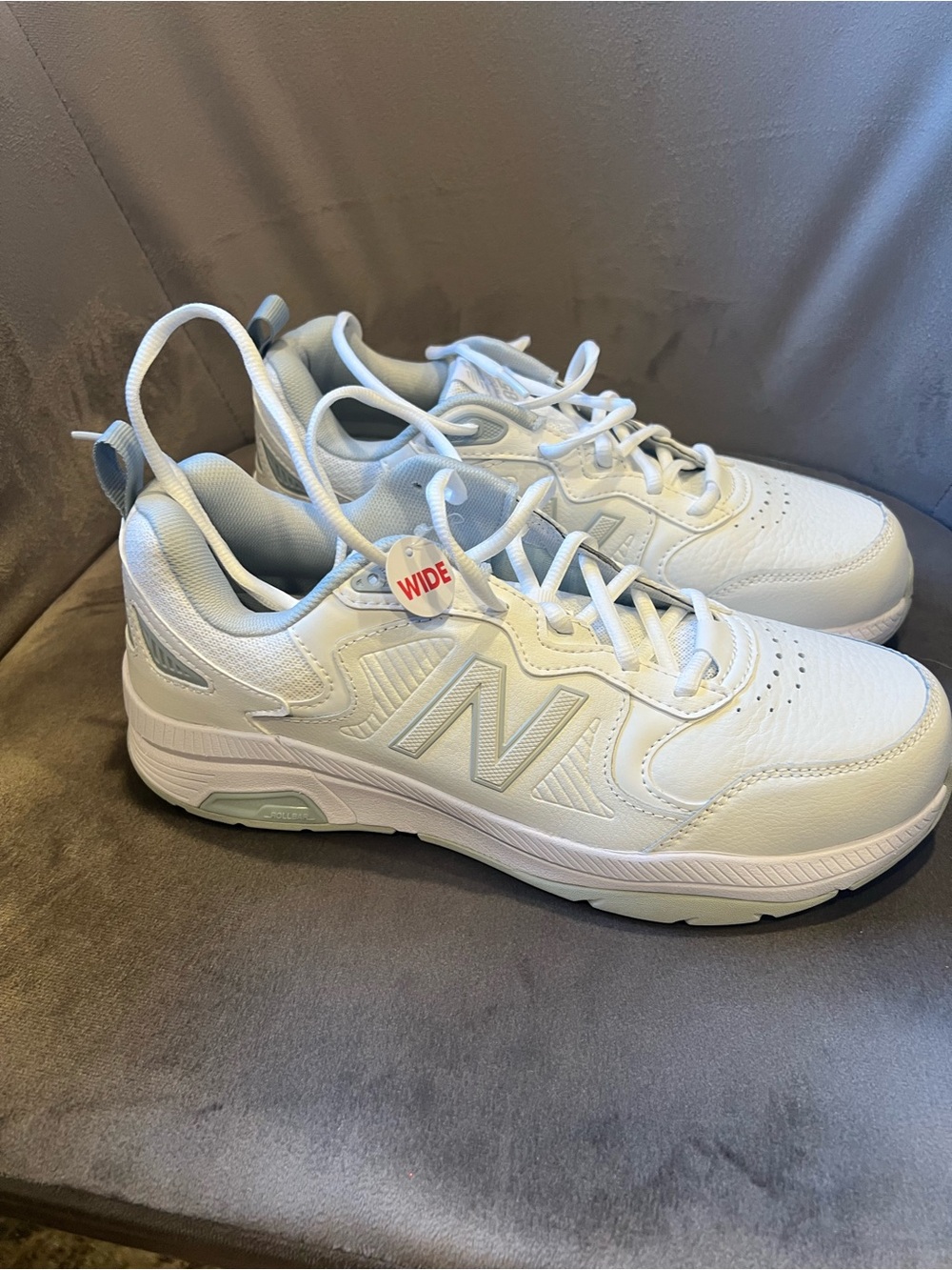 New Balance White Wide Lace-Up Walking Sneakers